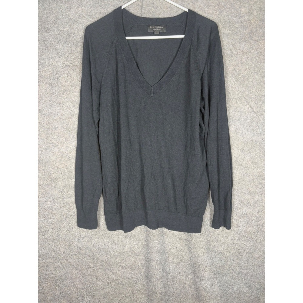 Banana Republic Forever Sweater Mens XL Black V-Neck Cotton Rayon Knit 405131-06